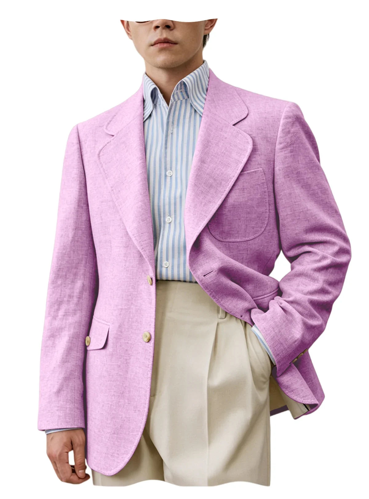 Men's Linen Blend Blazer – Single Breasted Casual Business Jacket for Office & Summer Occasions