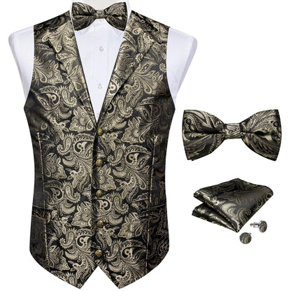 Men's Paisley Suit Vest Set with Tie, Pocket Square & Cufflinks for Wedding & Formal Events