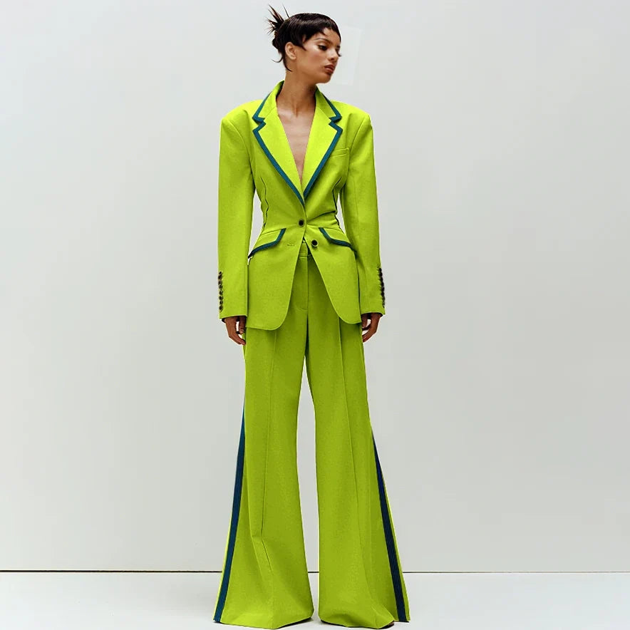 Women's Suit Slim Fit Two Piece(Blazer+Flare Trousers) Pants Set Professional Business Workwear Daily Outfit Suits for Ladies