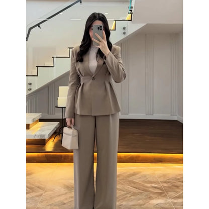 Khaki Women's 2 Piece Pants Suit Elegant Tailored Fit Blazer Set Formal Business Office Wear Long Sleeve Evening Customized