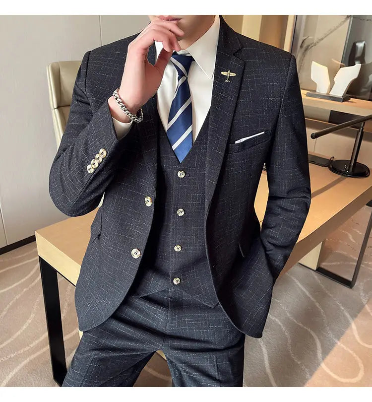 Suit  Men's Fashion Banquet Slimming Striped Dance Singer Trendy Host Casual Wedding Banquet Dress Male Star Performance Suit