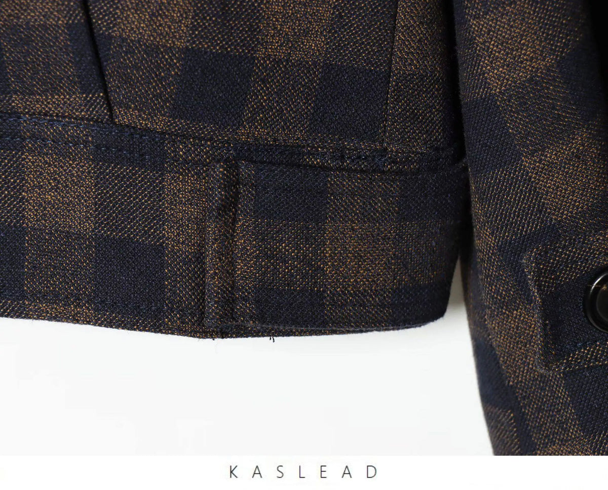 Women Brown Plaid Jacket Coat Vintage Harajuku Streetwear Long Sleeve Blazer Jacket Outerwear 2000s Clothes Spring Autumn 2026
