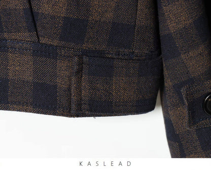 Women Brown Plaid Jacket Coat Vintage Harajuku Streetwear Long Sleeve Blazer Jacket Outerwear 2000s Clothes Spring Autumn 2026
