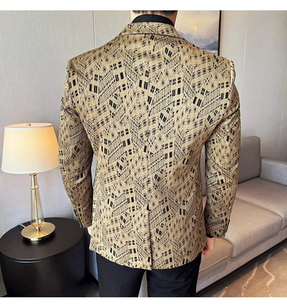 Korean Slim Fit Casual Suit Jacket for Men Fashion Camouflage Business Social Blazers Wedding Streetwear Dress Coat Men Clothing