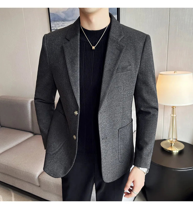 Autumn Winter New Woolen Slim Fit Suit Coat Men Fashion Casual Business Social Party Dress Men's Suit Jackets Tailcoats 4XL-M