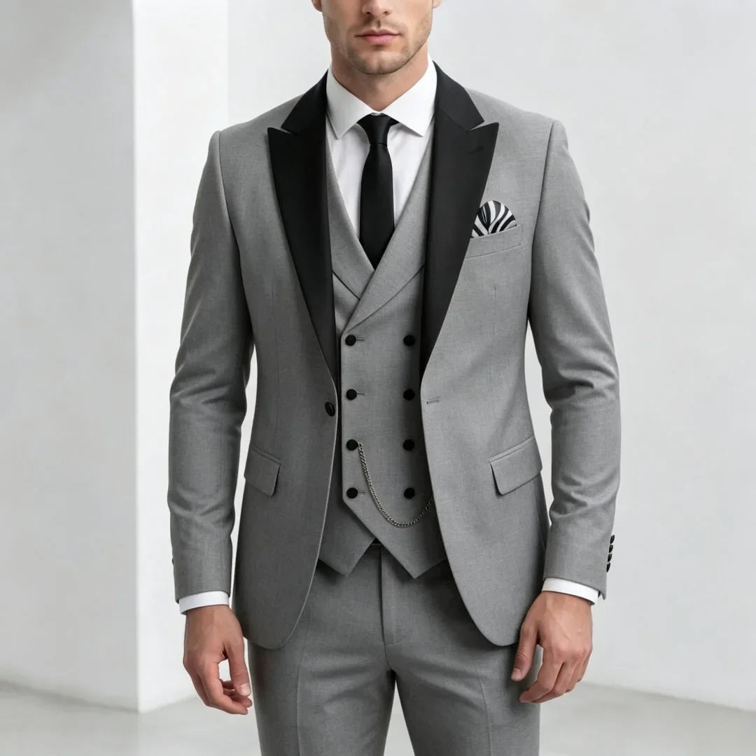 Men Suit Yellow 3 Pieces With Black Lapel For Wedding Groom Birthday Banquet Party Business Work Office Set Jacket Vest Pants