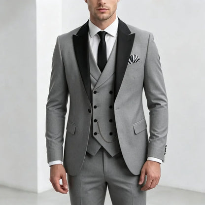 Men Suit Yellow 3 Pieces With Black Lapel For Wedding Groom Birthday Banquet Party Business Work Office Set Jacket Vest Pants