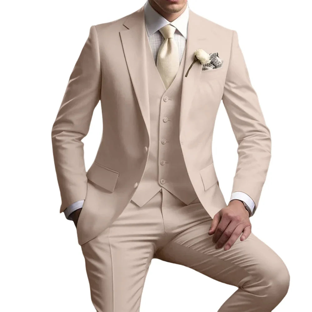 Men's Notched Lapel Suit Set 3 Pieces Wedding Groom Sets Autumn Long Sleeve Tuxedo For Men Banquet Party Outfit Dancing Wear