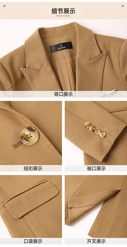 Ladies Blazer And Pant Suit Formal Army Green Khaki Gray Black Solid Women Jacket Trouser Female Business Work Wear 2 Piece Set