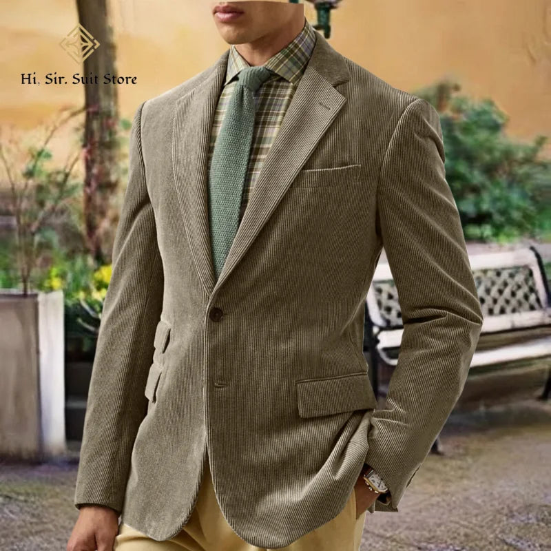 Spring/Autumn New Corduroy Suit Retro Casual Notched Lapel Jacket Single-Breasted Men's Solid Colour Suit Western Sport Coats