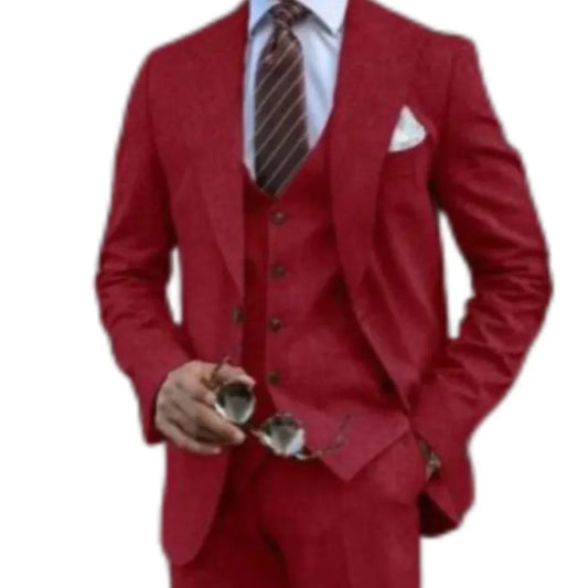 Men's 3-Piece Linen Suit – Slim Fit Blazer, Vest & Pants Set for Formal, Beach & Summer Occasions