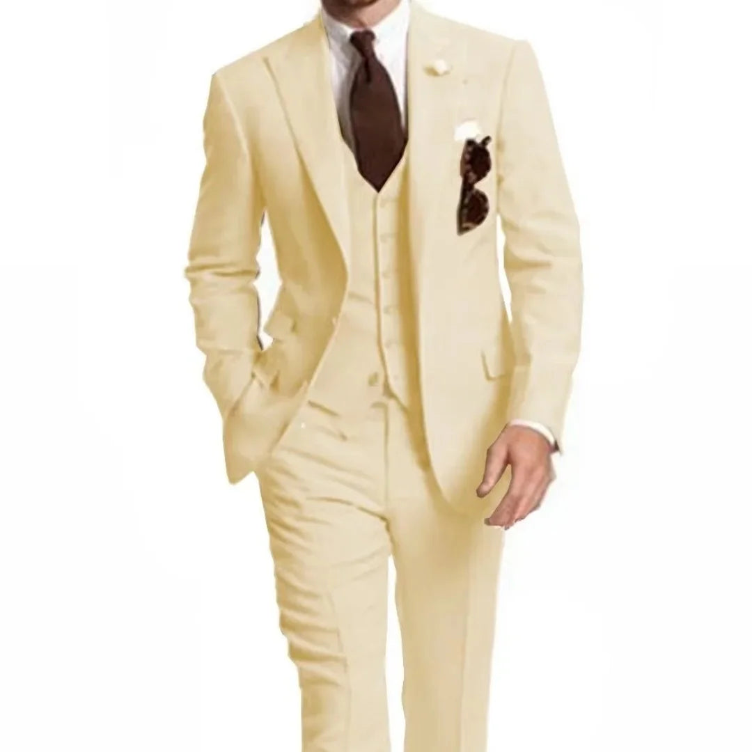 Men's Slim Fit Peak Lapel Wedding Suits 3-Piece Fashion Solid Formal Business Wear Blazer Vest Pants Groom Tuxedo Costume Homme