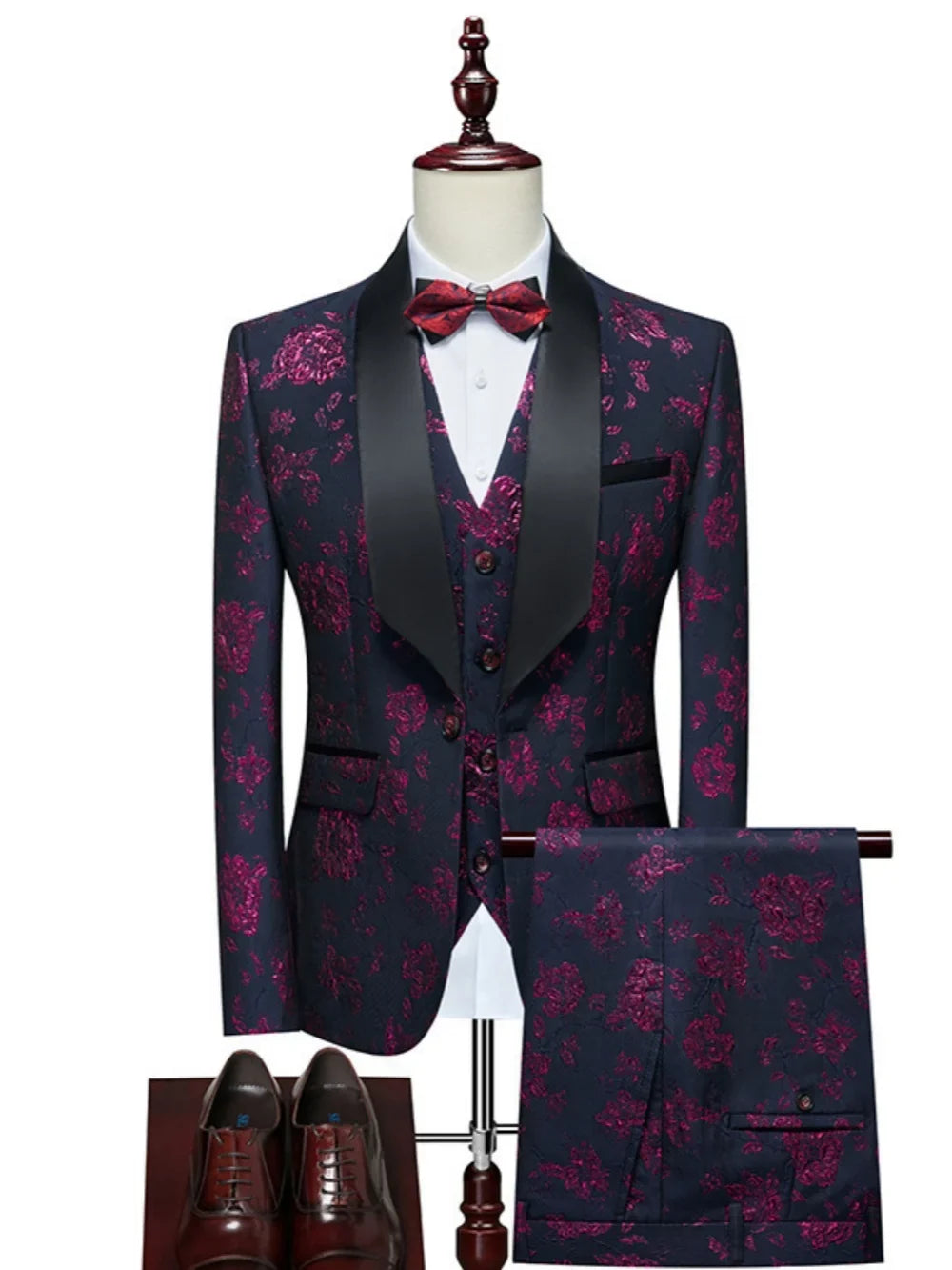Luxurious Patterned Suit Set 3 Pieces For Men High Quality Man Suits Wedding Groom Sets Plus Size Long Sleeved Tuxedo On Sale