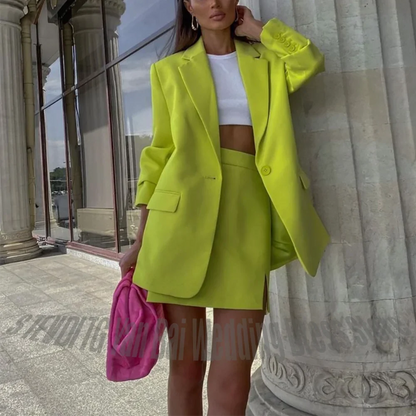 Women's Skirt Suit 2 Pieces Chic Single Button Notched Lapel Jacket Split Custom Made Evening Party Street Female Fashion Set