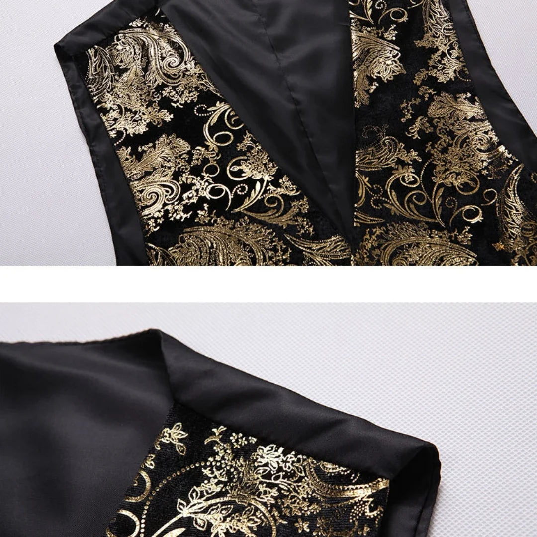 Men's Floral Applique Vest – Single Button Waistcoat for Wedding, Banquet & Performance