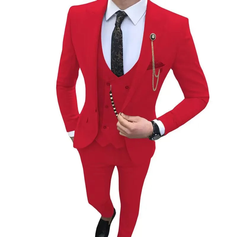 Nouveaux Costumes Homme de Luxe Élégants Ensemble 3 Pièces Tendance Décontracté Chic Coupe Ajustée Revers Pointu Blazer Social Mariage Smoking Bureau