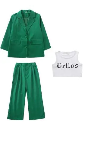 Hip Hop Boys Solid Suit Jacket Outfits Girls Loose Blazer Street Dance Pants Clothes Sets Children Streetwear Kids Jazz Costumes