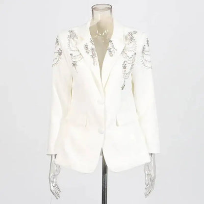 Autumn New Women Stylish Blazer Heavy Craft Beaded Studded Diamonds Single Breasted Elegant Temperament Fashion Coat HK9958