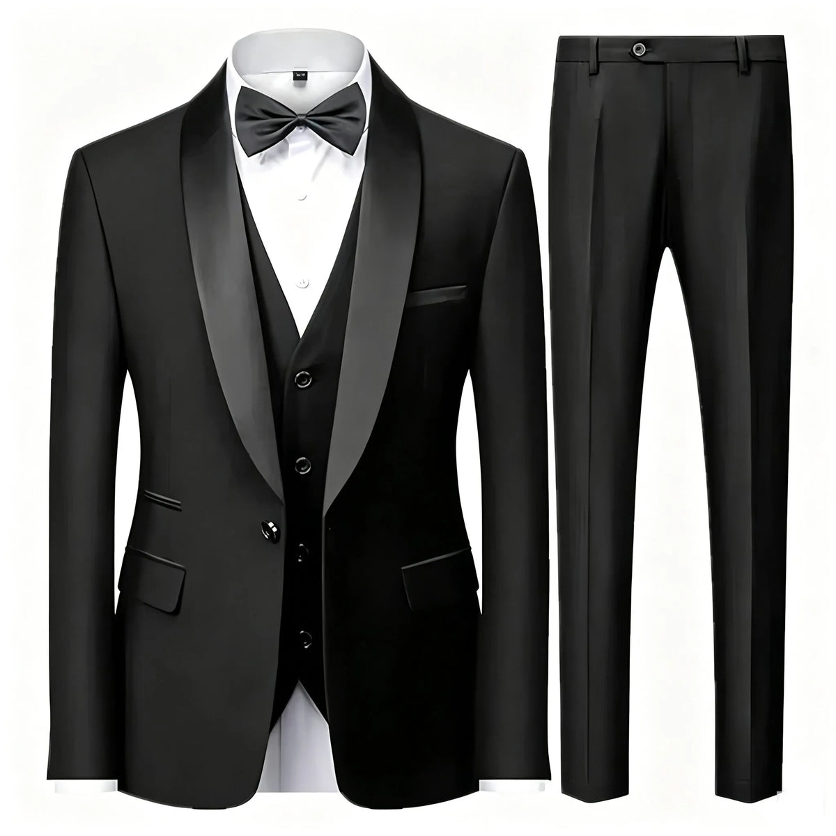 Costume trois pièces de cérémonie pour hommes à col vert | Design contrasté, coupe ajustée, comprend gilet, chemise, pantalon