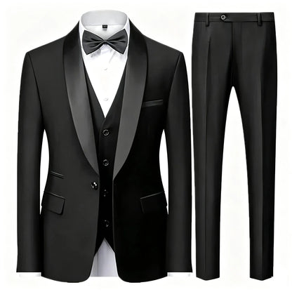 Costume trois pièces de cérémonie pour hommes à col vert | Design contrasté, coupe ajustée, comprend gilet, chemise, pantalon
