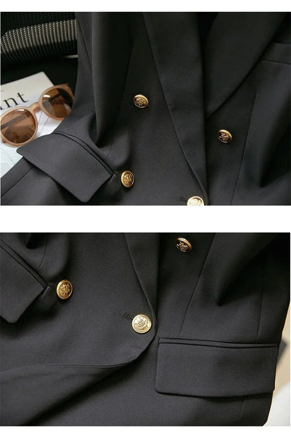 Women Spring Suit Jacket With Lined Waistcoat Female Korean Solid Color Loose Double Breasted Casual Blazers Vest Tops Jacket