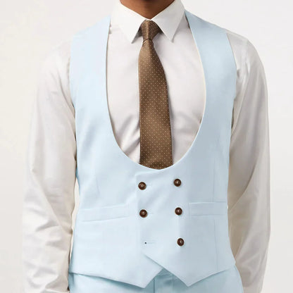Men Vest Double Breasted with Pocket Solid Waistcoat for Wedding Business Formal Occasions