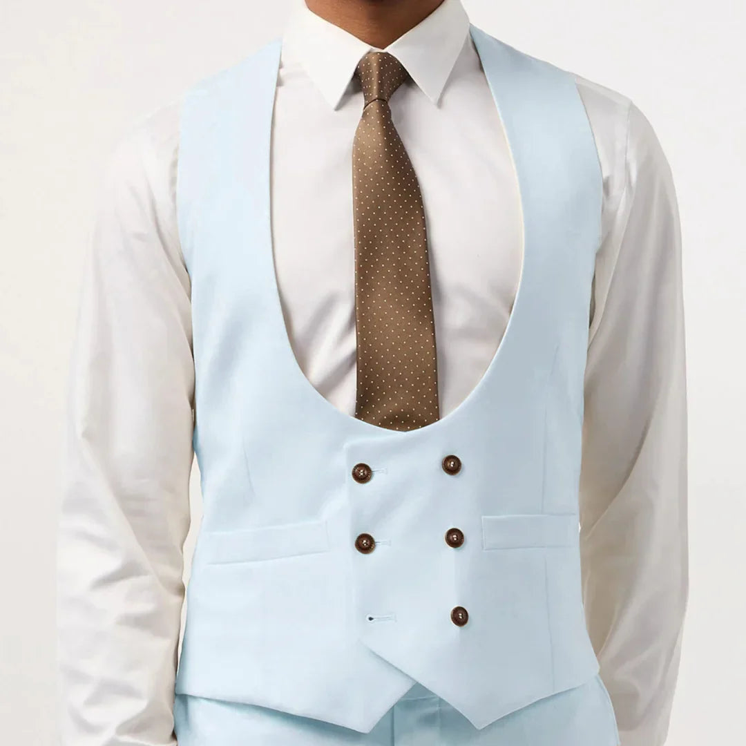 Men Vest Double Breasted with Pocket Solid Waistcoat for Wedding Business Formal Occasions