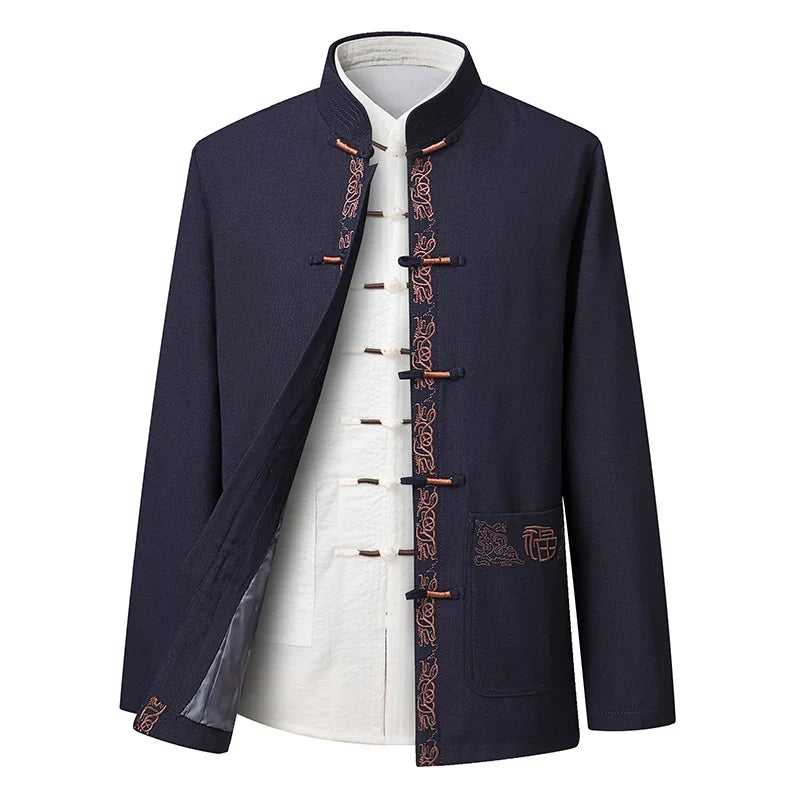 Tang Suit (Top + Pants) Spring and Autumn Elderly People Door Flaperon Embroidery Father Men's Hanfu Chinese Style Suit