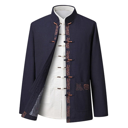 Tang Suit (Top + Pants) Spring and Autumn Elderly People Door Flaperon Embroidery Father Men's Hanfu Chinese Style Suit