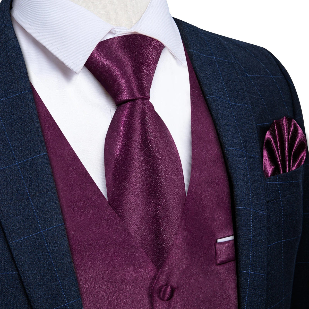 Men's Formal Vest Suit Set — Solid Color Waistcoat with Tie & Pocket Square for Weddings & Parties