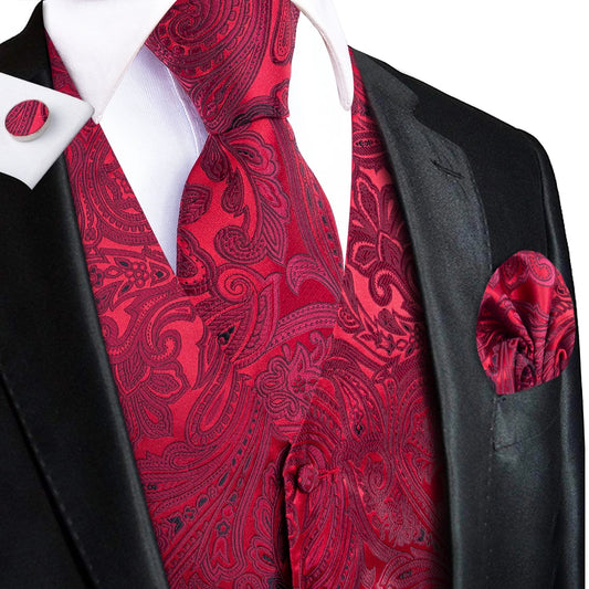 Men's Formal Vest Set with Necktie Handkerchief and Cufflinks for Weddings and Formal Occasions