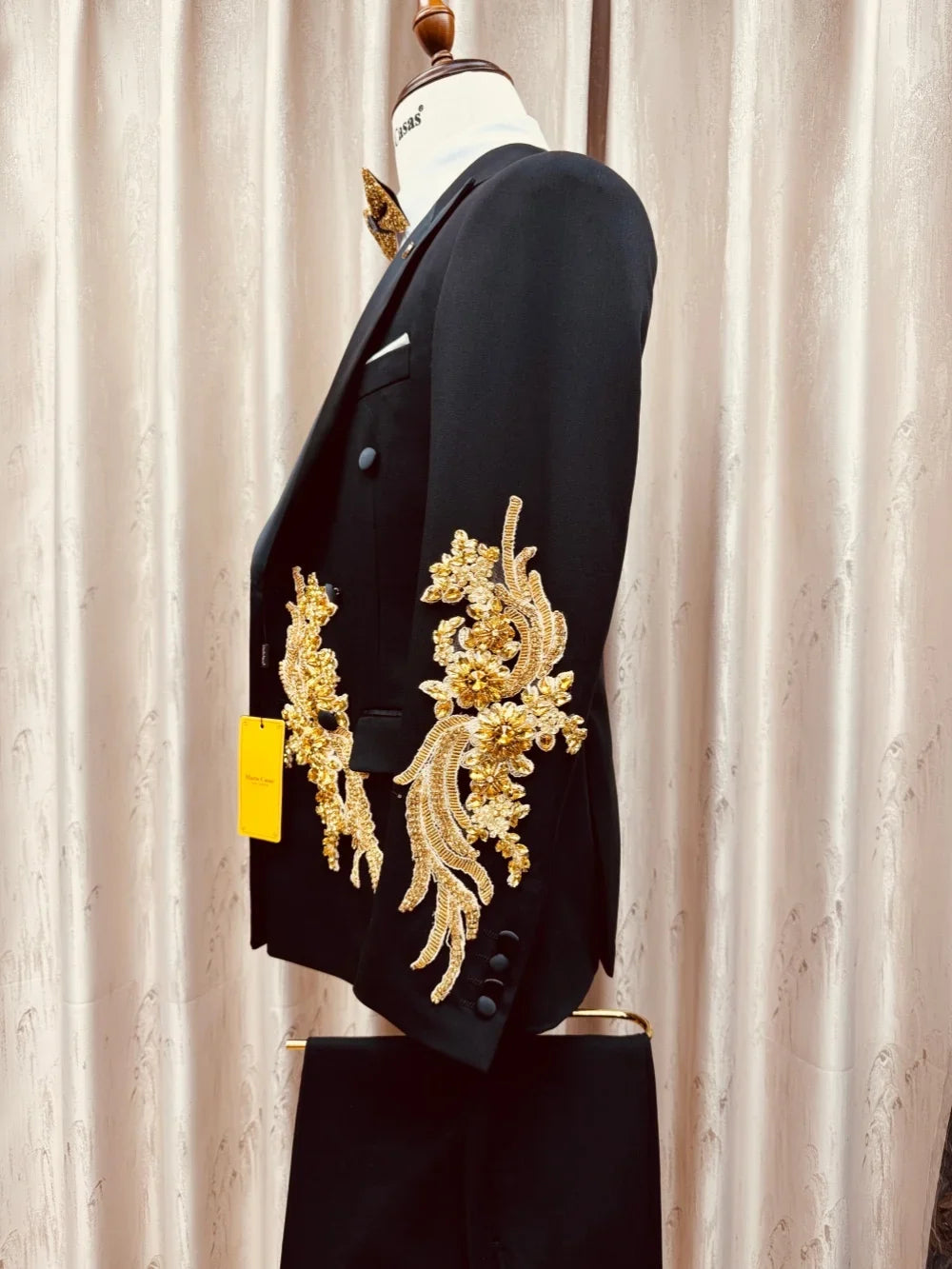 Men's Golden Embroidery Suit Set 2 Pieces Party Prom Wear Double Breasted Man Suits Wedding Groom Sets Handsome Tuxedo S-3XL