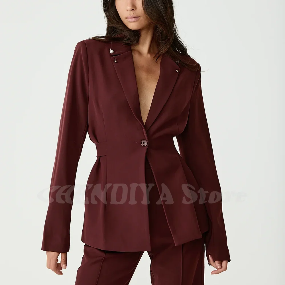 Fashion Single Button Women Suit Outfit Peaked Lapel Elegant Lady Outfit Office Work Formal Meeting Female Clothing Tailored