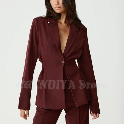 Fashion Single Button Women Suit Outfit Peaked Lapel Elegant Lady Outfit Office Work Formal Meeting Female Clothing Tailored