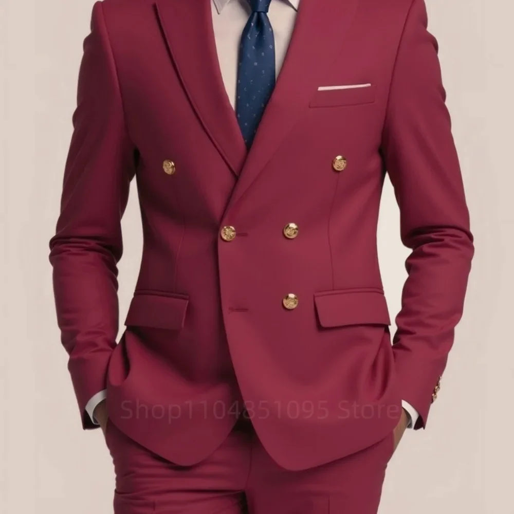 Men's Double Breasted 2-Piece Suit – Casual Straight Fit for Weddings & Business