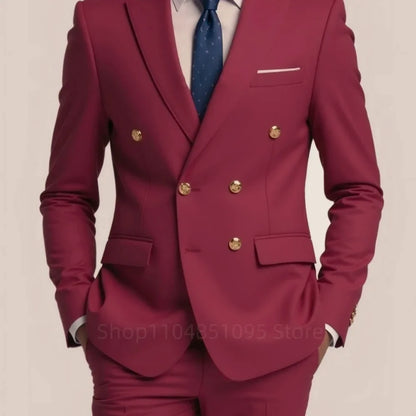 Men's Double Breasted 2-Piece Suit – Casual Straight Fit for Weddings & Business