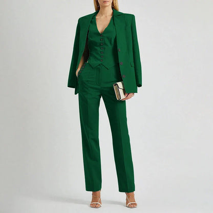 Slate Green Women's Suit Customized Elegant Single-breasted Peaked Lapel Three Pieces (Jacket+Pants+Vest) Office Lady Set