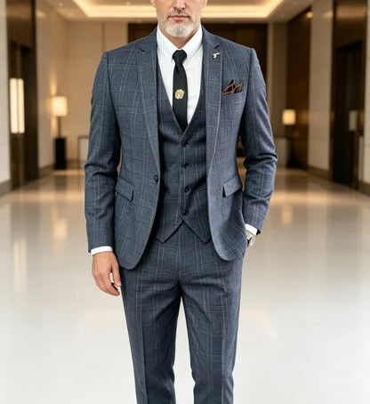 Ensemble costume trois pièces à carreaux modifié de haute qualité de style coréen britannique pour hommes - Gilet et pantalon de costume décontracté élégant