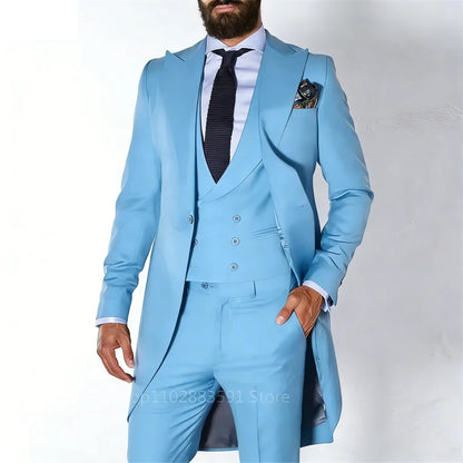 Men's Tailcoat Tuxedo in Royal Blue Made to Measure Wedding Groomsmen Long Fashion Blazer Smoking Suit Customizable Male Traje