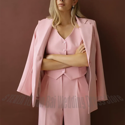 Luxury Women Suit Set Chic Single Button Notched Lapel Tailored Made Blazer Vest Pants 3 Piece Casual Daily Outfit Formal Office