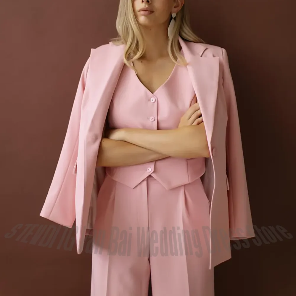 Luxury Women Suit Set Chic Single Button Notched Lapel Tailored Made Blazer Vest Pants 3 Piece Casual Daily Outfit Formal Office