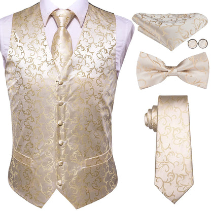 Men's Suit Vest Set – Broadcloth Waistcoat with Tie, Bowtie, Hanky & Cufflinks for Weddings & Office