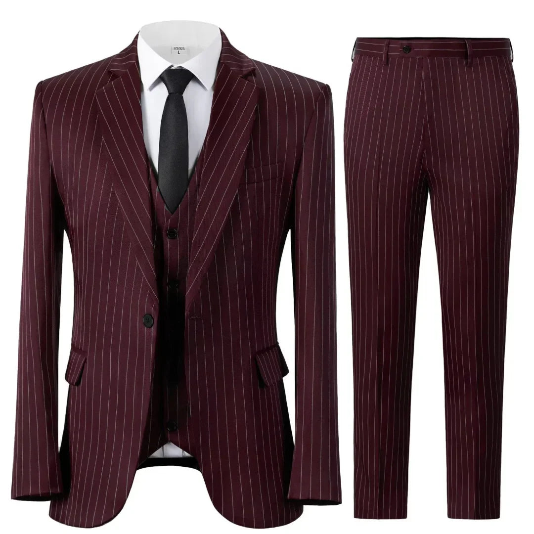 Men Suit 3 Pieces Gray Stripe Single Button With Lapel For Wedding Banquet Party Business Casual Work Daily Jacket Vest Pants