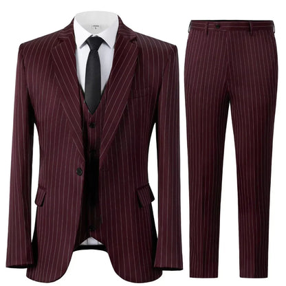 Men Suit 3 Pieces Gray Stripe Single Button With Lapel For Wedding Banquet Party Business Casual Work Daily Jacket Vest Pants