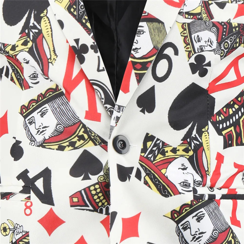 Playing Cards Poker Print Funny Mens Blazer Jacket 2026 Korean Fashion Party Prom Costume Homme Men's Vintage Suit Blazer Hombre