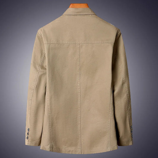100% Cotton Blazer Men Fashion Business Solid Color Slim Fit Casual Work Cotton Korean Coat Middle-aged Plus Size Loose Blazer