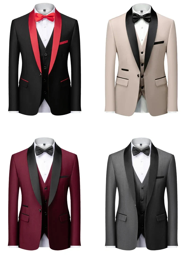 Men's Slim Fit Formal Suit Set – Blazer, Vest & Pants for Weddings & Parties