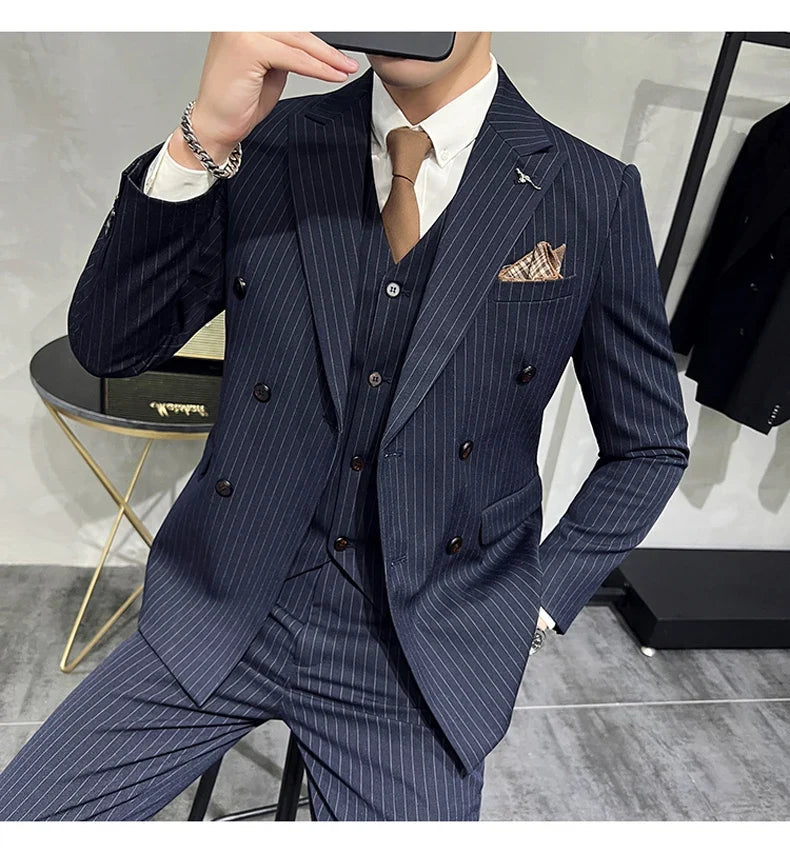 Men's Slim Fit Wedding Suit Set – Blazer, Vest & Pants for Groom & Business Formal