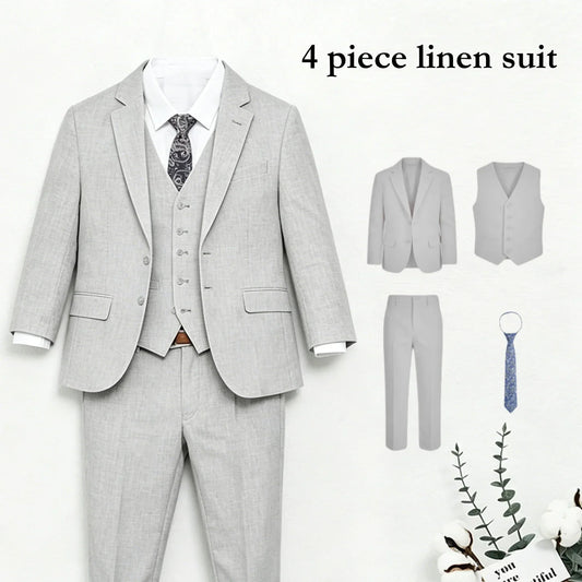 Boys Formal Suit Set – Ring Bearer Wedding & Occasion Wear in Blue, Grey & Beige