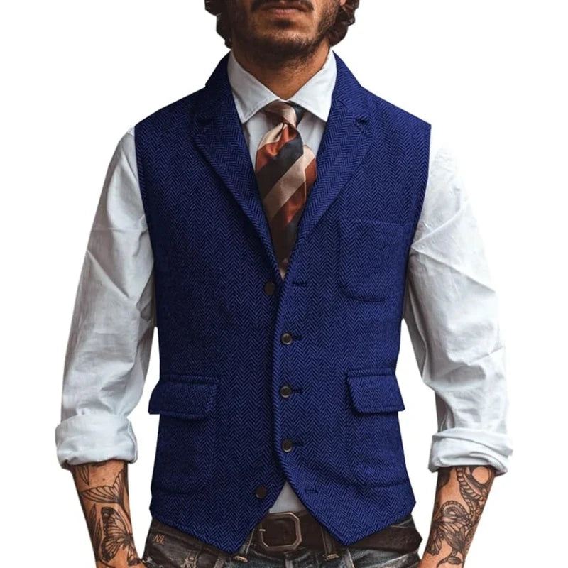 Men's Slim Fit Herringbone Vest for Wedding & Smart Casual Wear – Multiple Colors
